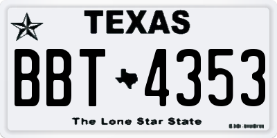 TX license plate BBT4353