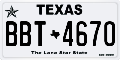 TX license plate BBT4670