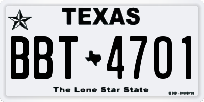 TX license plate BBT4701