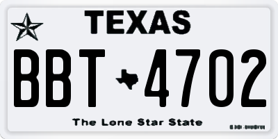 TX license plate BBT4702