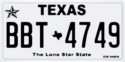 TX license plate BBT4749