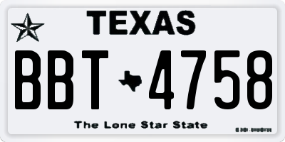TX license plate BBT4758