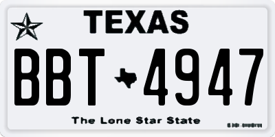 TX license plate BBT4947