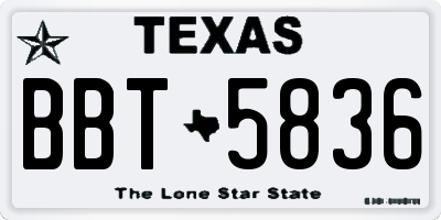 TX license plate BBT5836