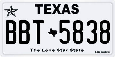 TX license plate BBT5838