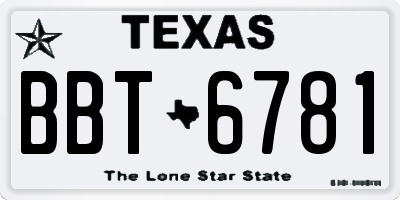 TX license plate BBT6781