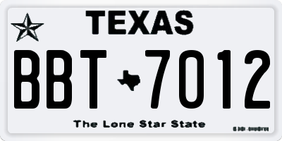 TX license plate BBT7012