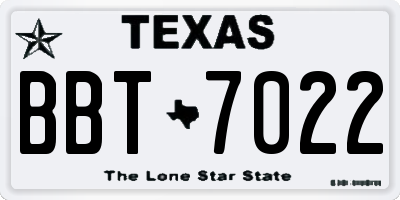 TX license plate BBT7022