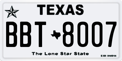 TX license plate BBT8007