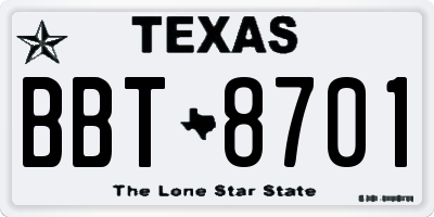 TX license plate BBT8701