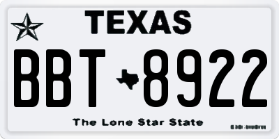 TX license plate BBT8922