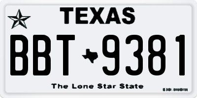 TX license plate BBT9381