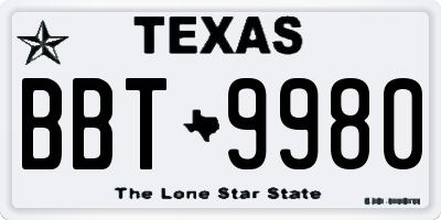 TX license plate BBT9980