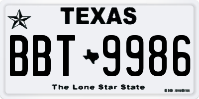 TX license plate BBT9986