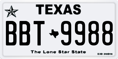 TX license plate BBT9988