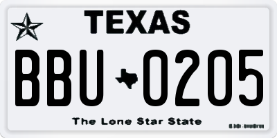 TX license plate BBU0205