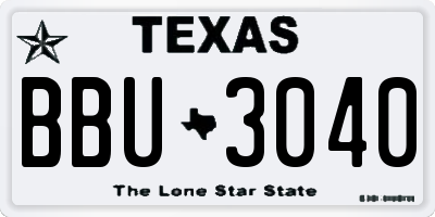 TX license plate BBU3040