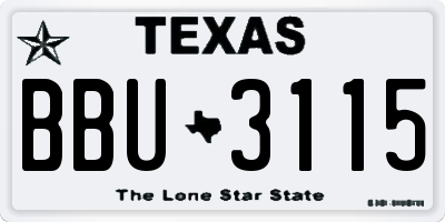 TX license plate BBU3115