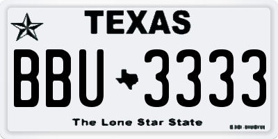TX license plate BBU3333