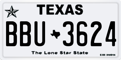 TX license plate BBU3624