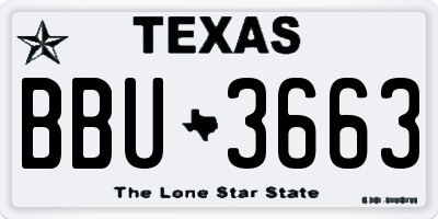 TX license plate BBU3663
