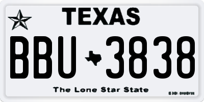 TX license plate BBU3838