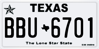 TX license plate BBU6701