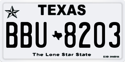 TX license plate BBU8203