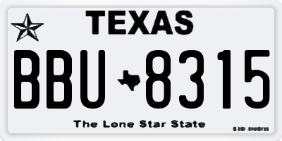 TX license plate BBU8315