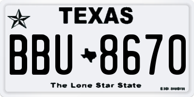 TX license plate BBU8670