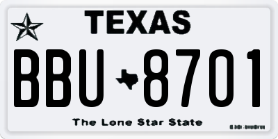 TX license plate BBU8701