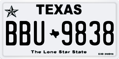 TX license plate BBU9838