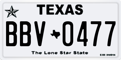 TX license plate BBV0477