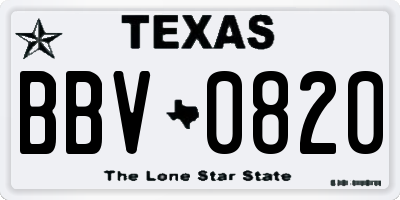 TX license plate BBV0820