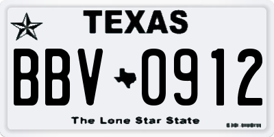 TX license plate BBV0912