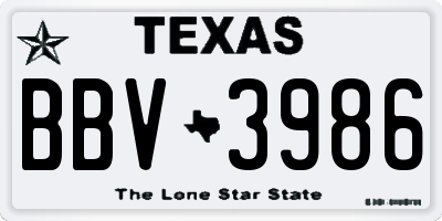 TX license plate BBV3986