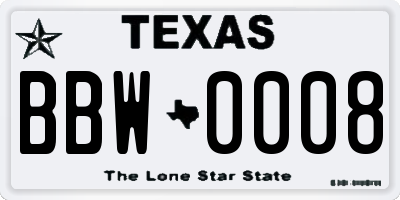 TX license plate BBW0008