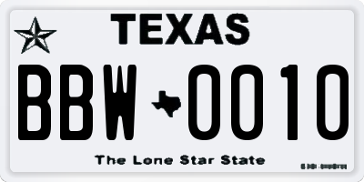 TX license plate BBW0010