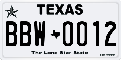 TX license plate BBW0012