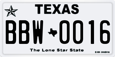 TX license plate BBW0016