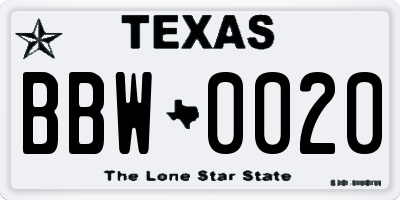 TX license plate BBW0020