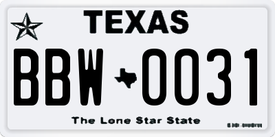 TX license plate BBW0031