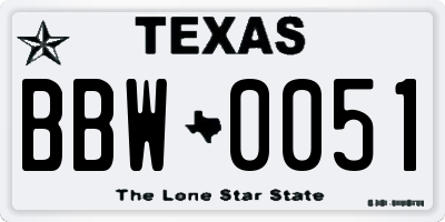 TX license plate BBW0051