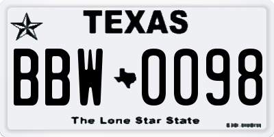 TX license plate BBW0098
