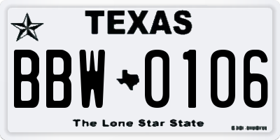 TX license plate BBW0106