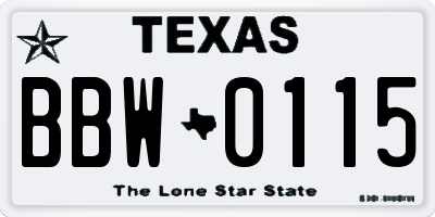 TX license plate BBW0115