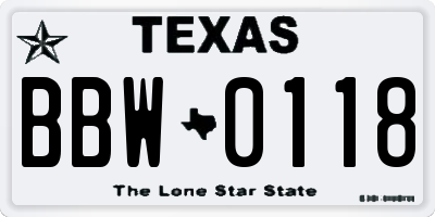 TX license plate BBW0118