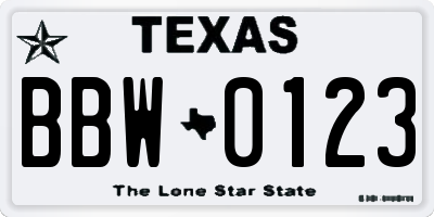 TX license plate BBW0123
