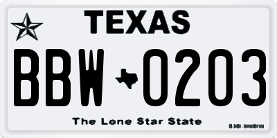 TX license plate BBW0203