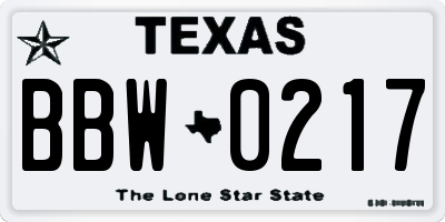 TX license plate BBW0217